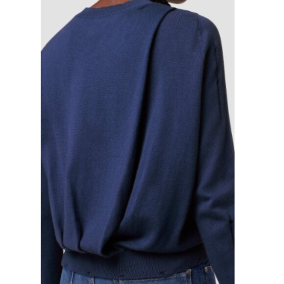 Hudson Sweater Women's Large Blue Distressed Twist Back Cotton-Cashmere Blend LS - Picture 3 of 15